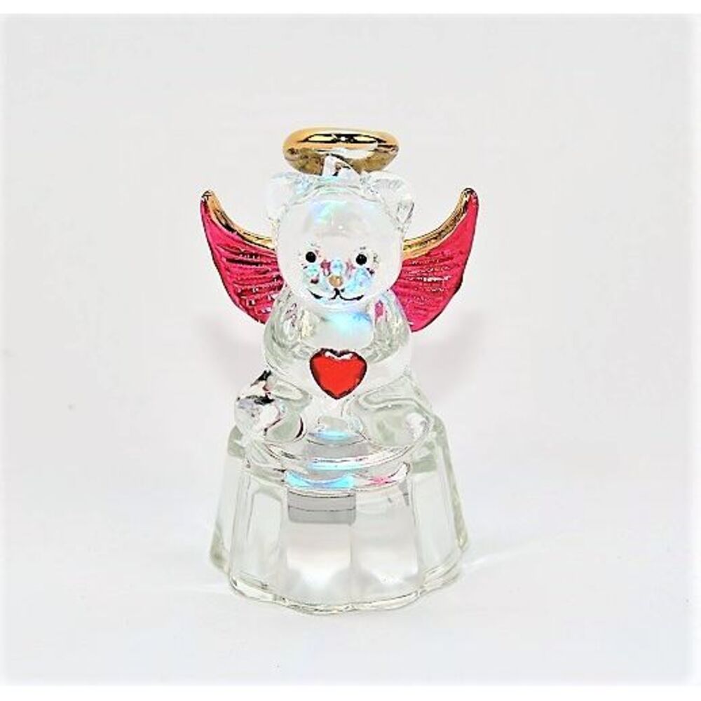 July Ruby Red 3" Glass Angel Bear Figurine with Color Changing Light Up Feature